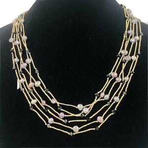 Tahitian Pearl Crystal Gold Silk 925 Necklace